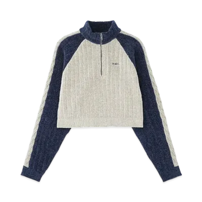 X-Girl Striped Sleeve Half Zip Knit Top "Navy"