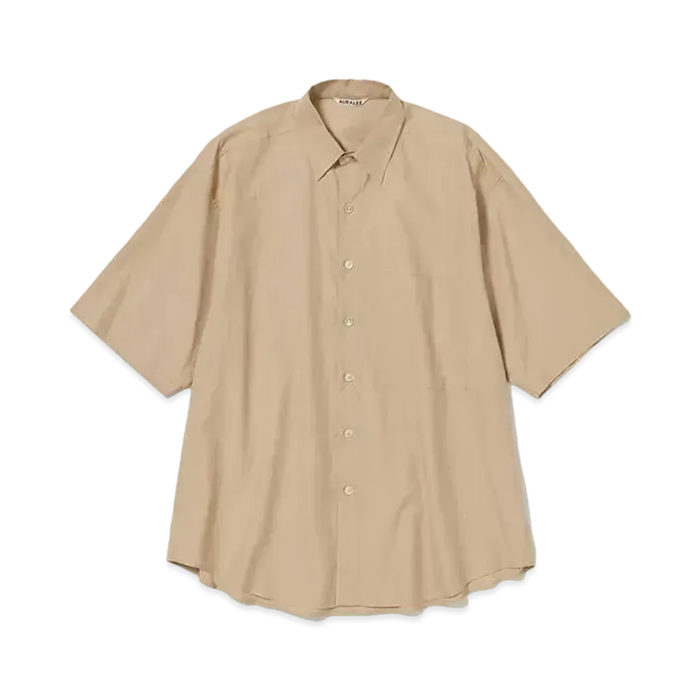 AURALEE Washed Finx Twill Big Half Sleeved Shirt "Light Brown"