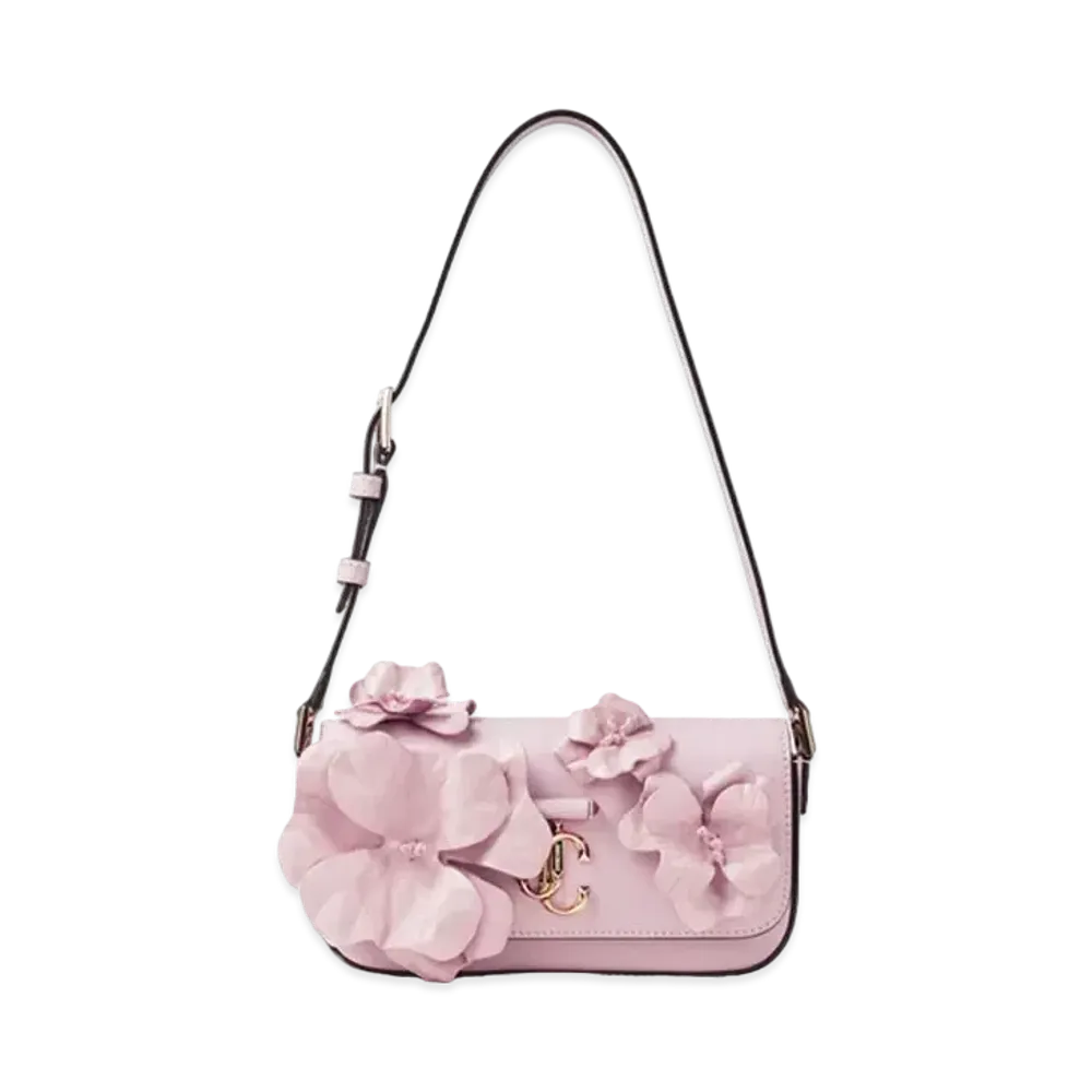 Jimmy Choo Avenue Mini Shoulder Leather Mini Shoulder Bag With Flowers "Rose/Light Gold"