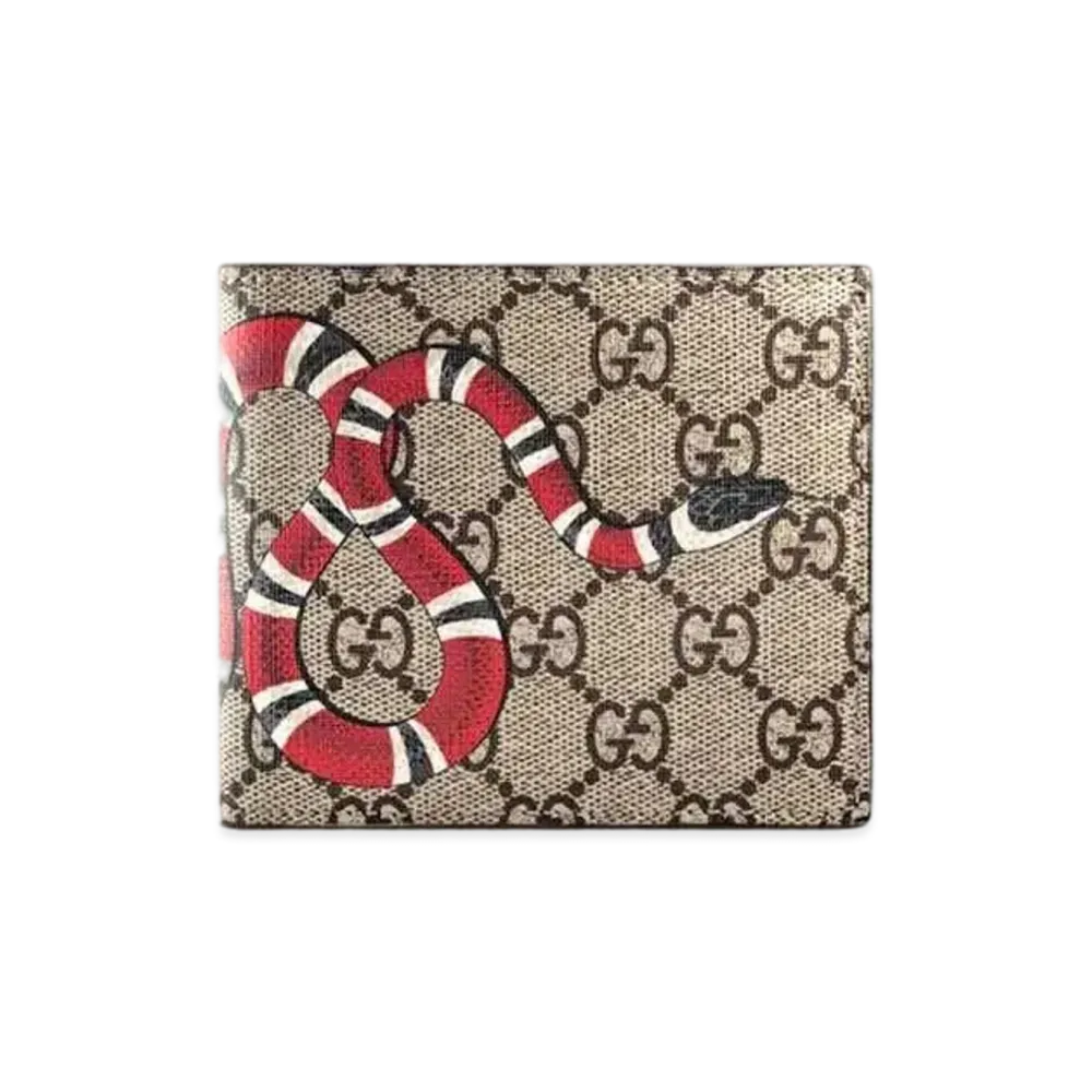 GUCCI Kingsnake Print GG Supreme Coin Wallet "Beige/Ebony"