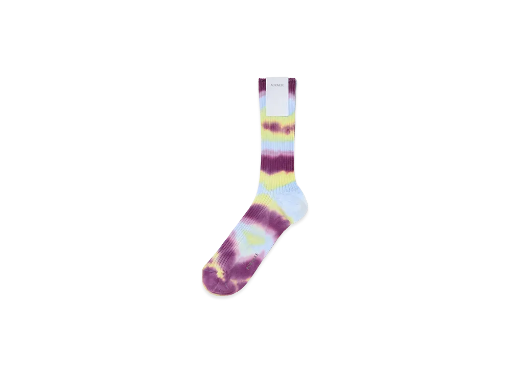 AURALEE Women's Giza High Gauge Tie-Dye Socks "Light Blue/Purple"