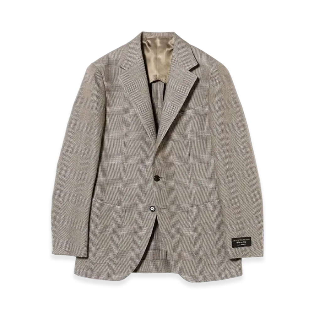 BEAMS Luigi Zanieri Cotton Linen Glen Check Jacket "Mocha"