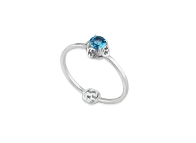 GUCCI 18K Gold Topaz GG Ring "White Gold"
