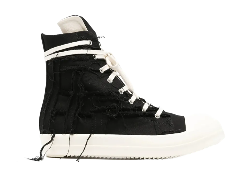 Rick Owens DRKSHDW Sneaks Slashed 13oz Overdyed Denim "Black/Milk"