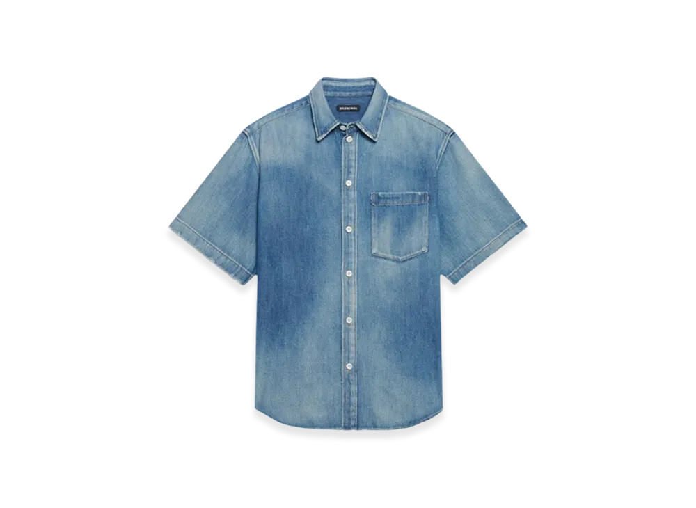 BALENCIAGA Japanese Soft Denim Regular Short Sleeve Shirt "Blue"