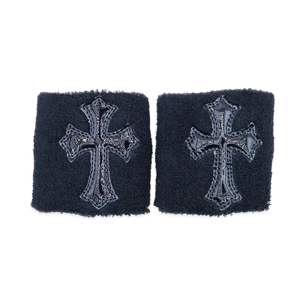 Chrome Hearts Enamel Patent Leather Cross Patch Wristband Set of 2 "Black"