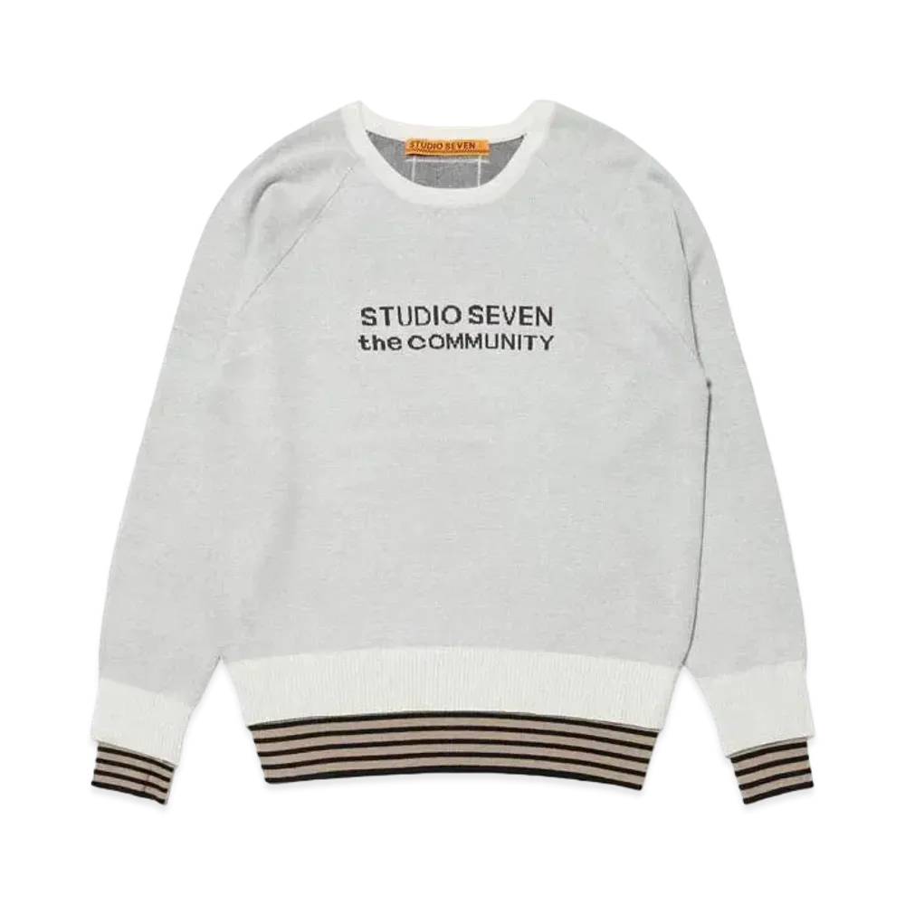 STUDIO SEVEN Hem Border Crew Neck Knit "OFF WHITE"