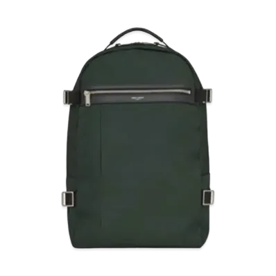 SAINT LAURENT City Trekking Backpack In Econyl, Smooth Leather And Nylon "Dark Green"