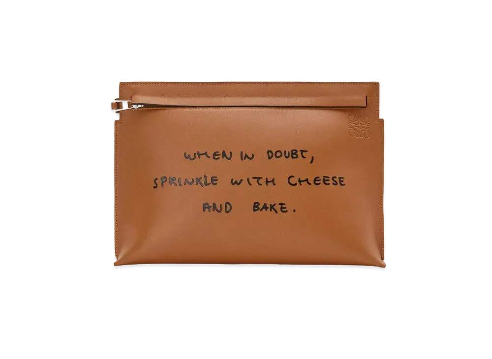 LOEWE Words T Pouch In Classic Calfskin "Tan"