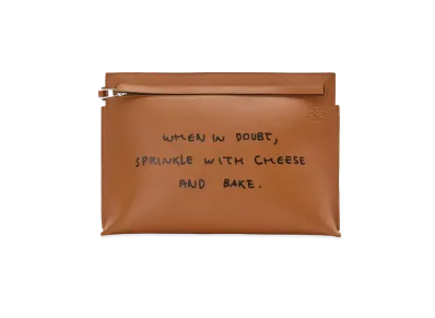 LOEWE Words T Pouch In Classic Calfskin "Tan"