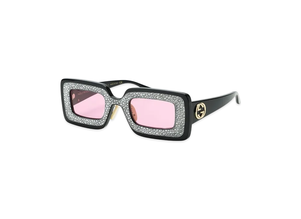 Gucci Rectangular-Frame Sunglasses With Crystals "Black"