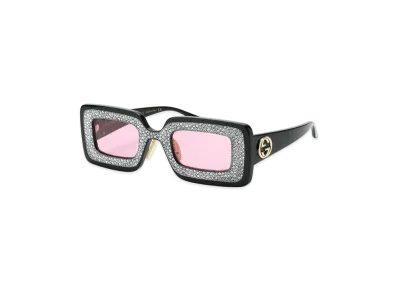 Gucci Rectangular-Frame Sunglasses With Crystals "Black"