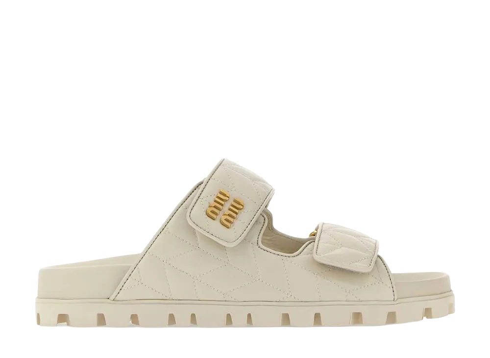 MIU MIU Women's Matelasse Nappa Leather Sandals "White"