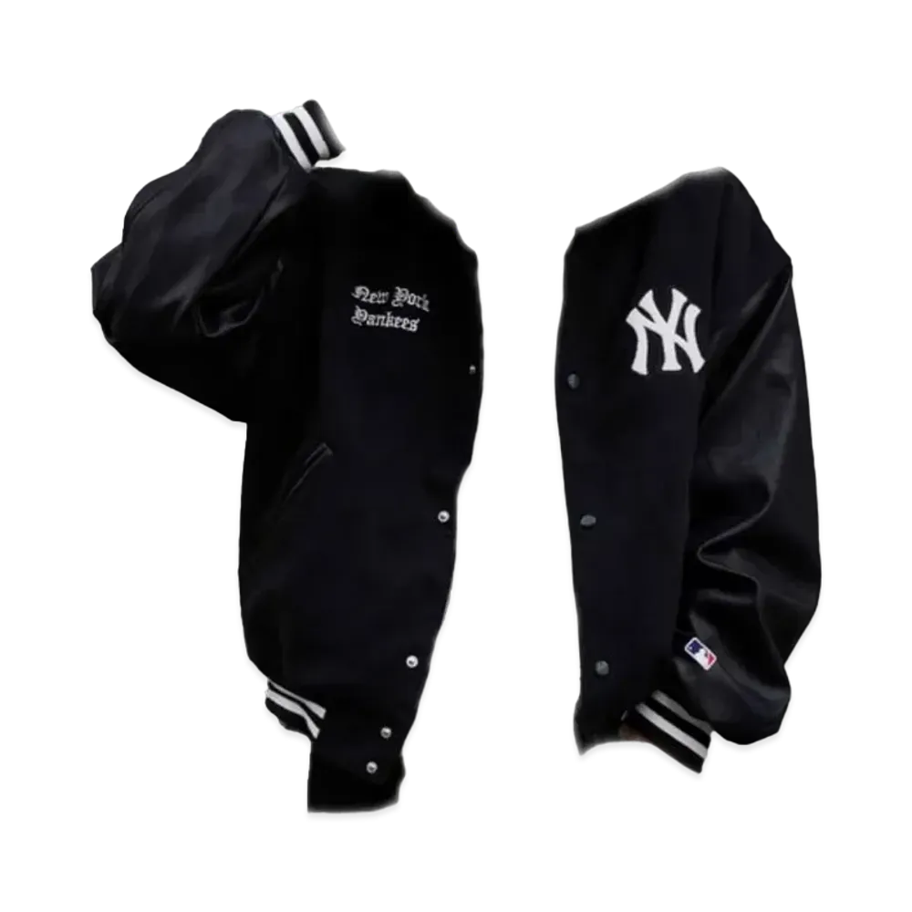 MLB Exclusive Melton Faux Leather Stadium Jacket "Black"