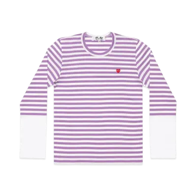 PLAY COMME des GARCONS Unisex Border Long Sleeve T-Shirt With Small Emblem AX-T320-051 "Purple/White"