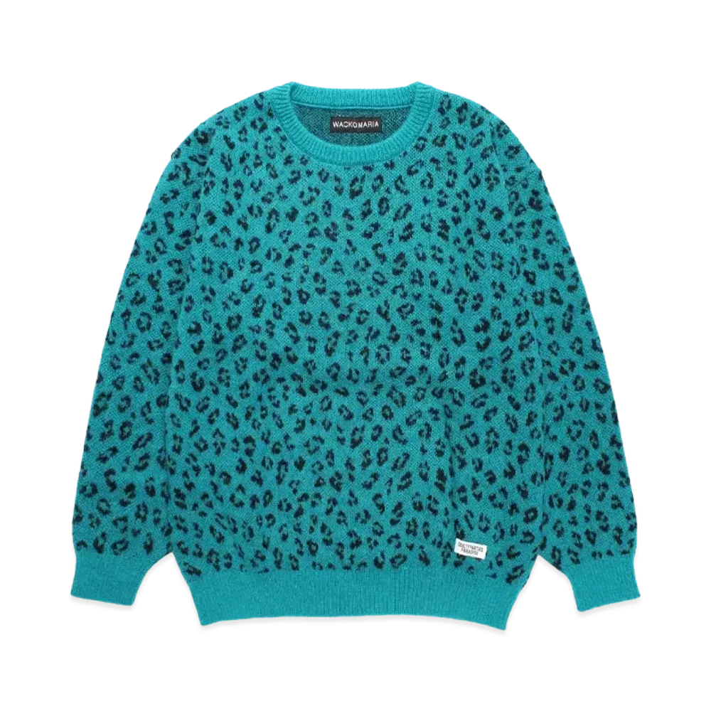 WACKO MARIA Leopard Jacquard Mohair Knit Sweater "Blue"