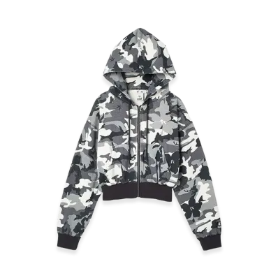 X-Girl Women's Hibiscus Camouflage Zip Up Sweat Hoodie "Grey"
