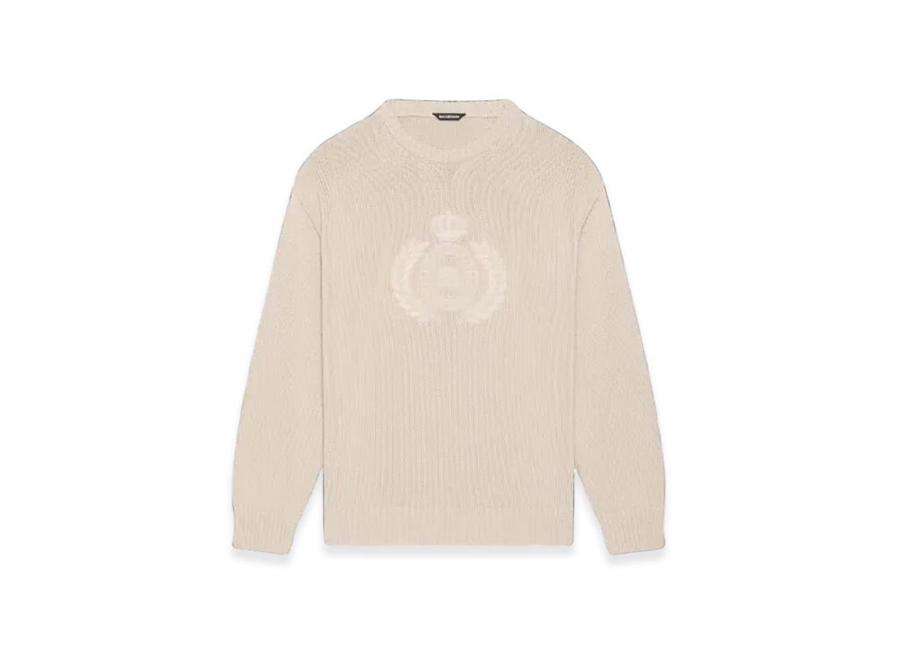 BALENCIAGA BB Laurel Crown Logo Crewneck Knitted Sweater "Beige"