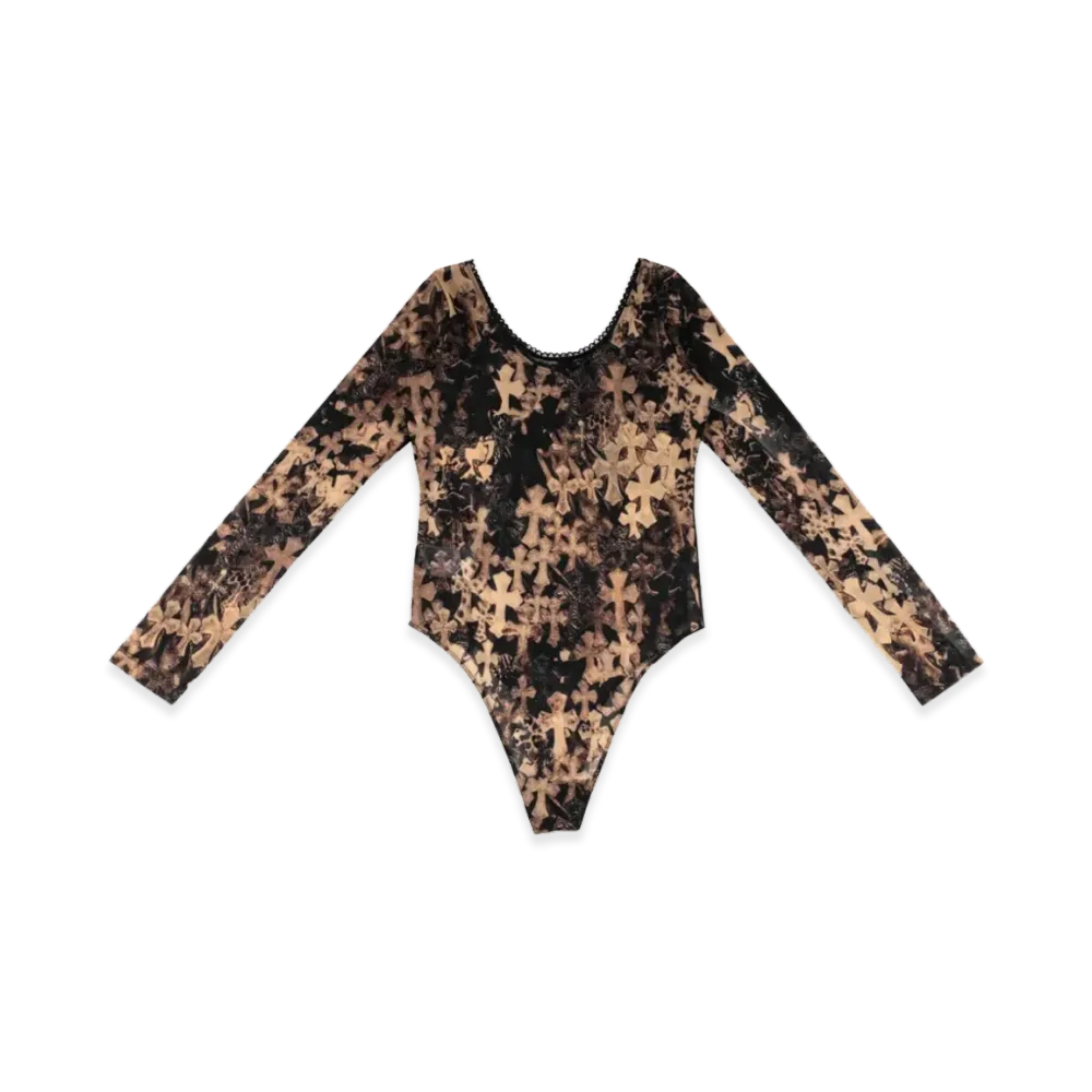 Chrome Hearts Cross Print Sheer Mesh Bodysuit "Black/Brown"