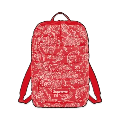 Supreme Puffer Backpack "Red Paisley"
