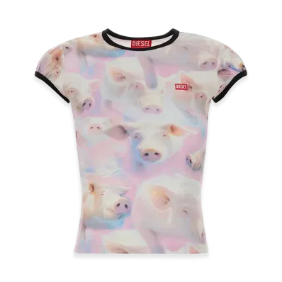 Diesel Women's Printed Stretch Jersey T-Shirt "White"