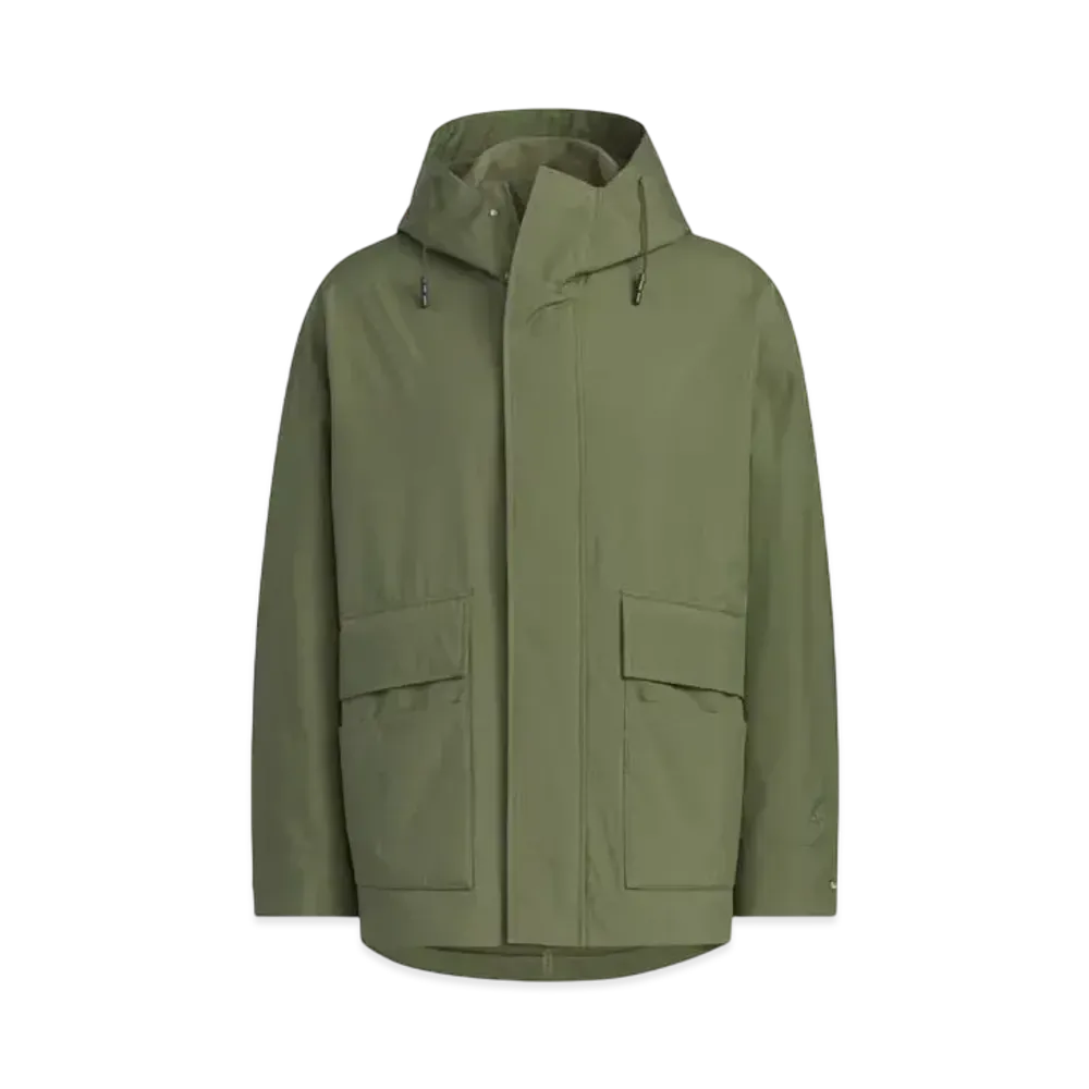 adidas Must Have Small Logo Loose Fit Fleece Lined Woven Hooded Jacket "Olive Strata"