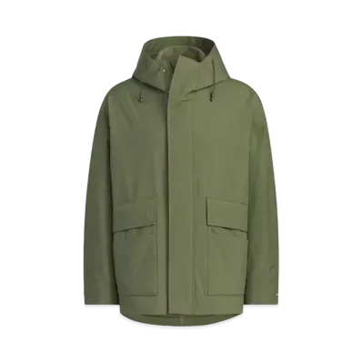 adidas Must Have Small Logo Loose Fit Fleece Lined Woven Hooded Jacket "Olive Strata"