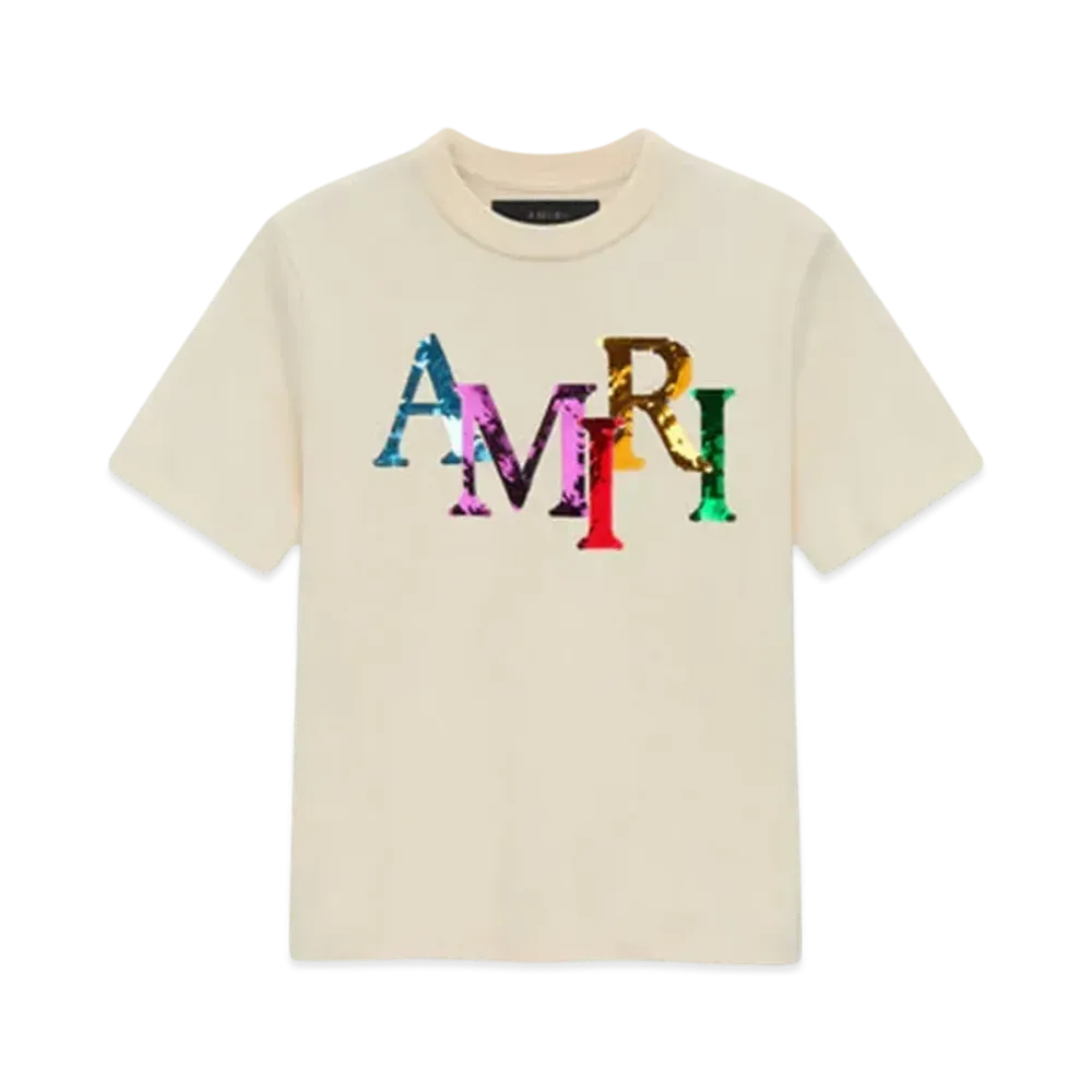 AMIRI Kids' Staggered Sequin Tee "Alabaster"