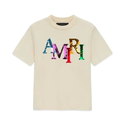 AMIRI Kids' Staggered Sequin Tee "Alabaster"