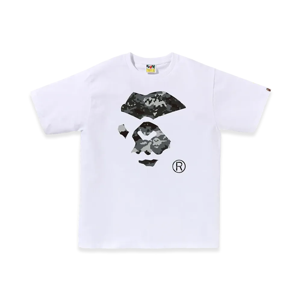 A BATHING APE Multi Pixel Camo Mad Ape Face Tee "White/Black"