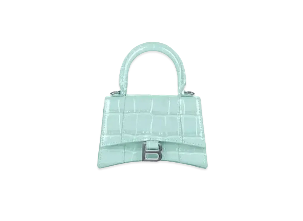BALENCIAGA Hourglass Mini Handbag Chain Crocodile Embossed "Mint"