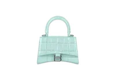 BALENCIAGA Hourglass Mini Handbag Chain Crocodile Embossed "Mint"