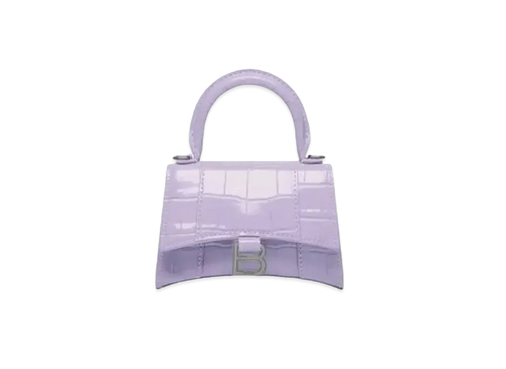 BALENCIAGA Hourglass Mini Handbag With Chain Embossed Crocodile "Lilac"