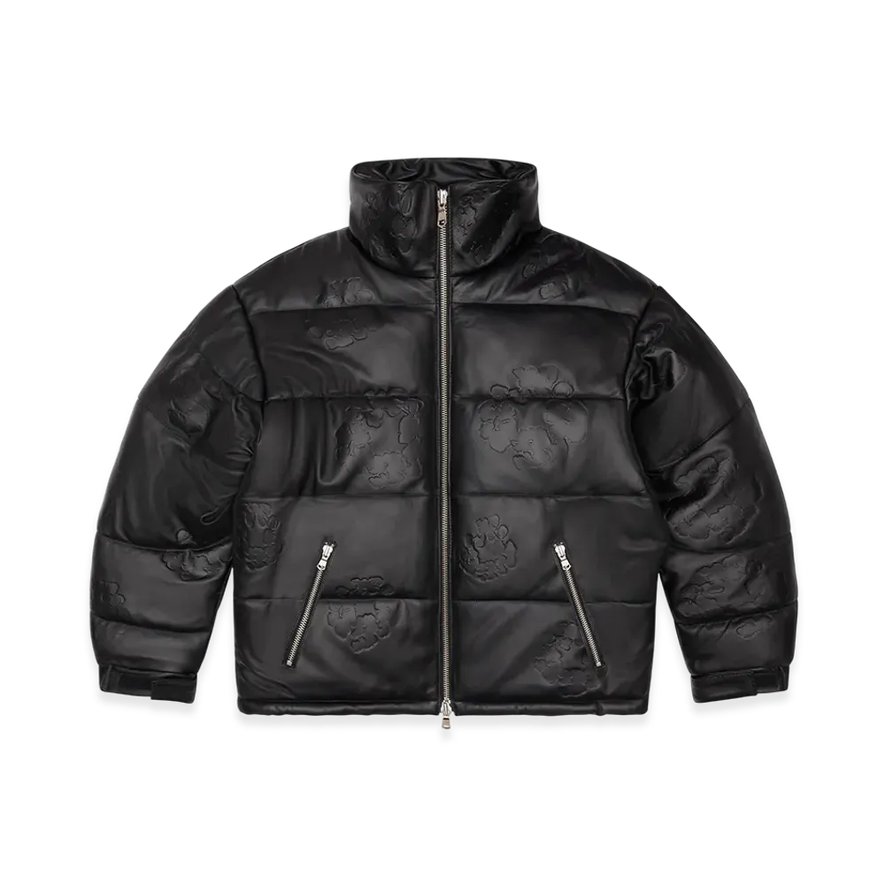 DENIM TEARS Embossed Leather Wreath Puffer "Black"