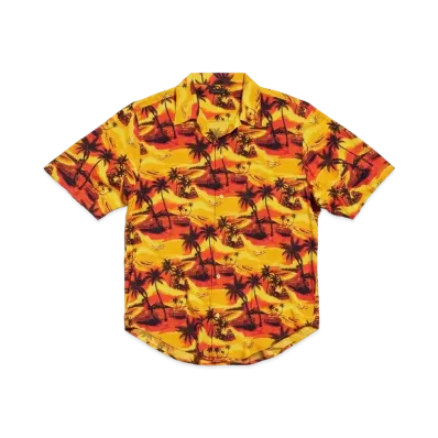BALENCIAGA Men's Hawaiian Car Minimal Short Sleeve Shirt Large Fit in Viscose Poplin "Orange"