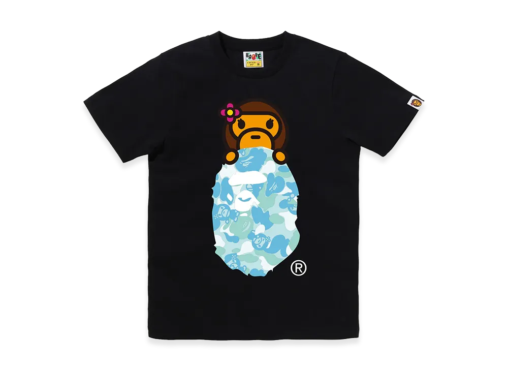 A BATHING APE Women's ABC Lisa Camo Lisa On Ape Head Tee "Black/Sax"