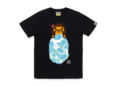 A BATHING APE Women's ABC Lisa Camo Lisa On Ape Head Tee "Black/Sax"