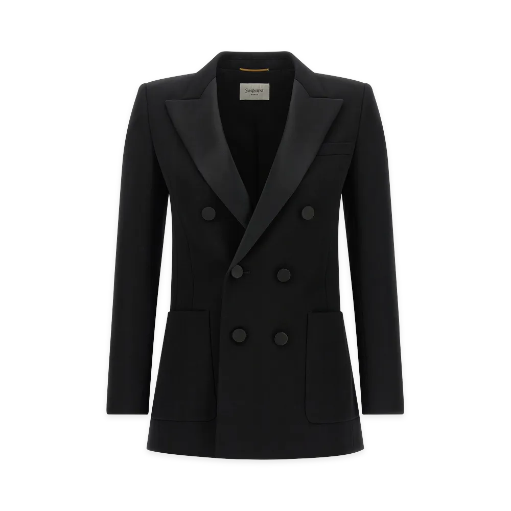 Saint Laurent Women's Satin Lapel Blazer "Black"