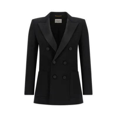 Saint Laurent Women's Satin Lapel Blazer "Black"
