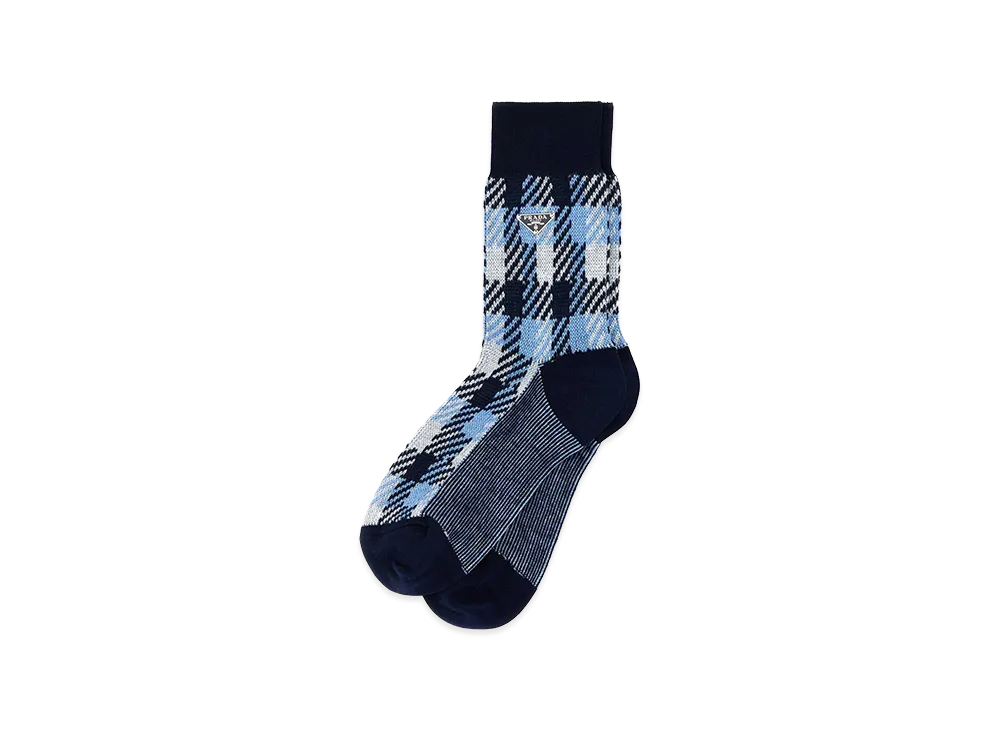PRADA Women's Embroidered Stretch Cotton Socks "Blue"