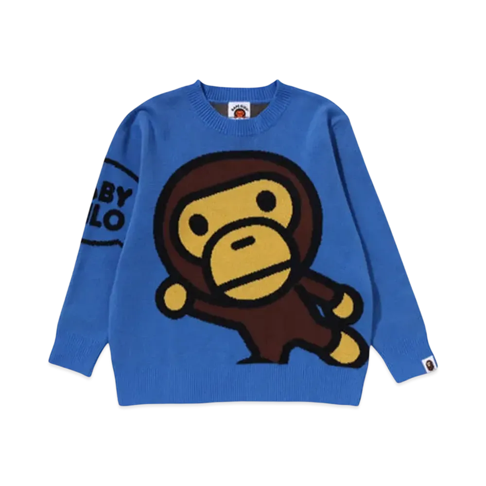 A BATHING APE Big Baby Milo Cotton Knit Sweater "Blue"