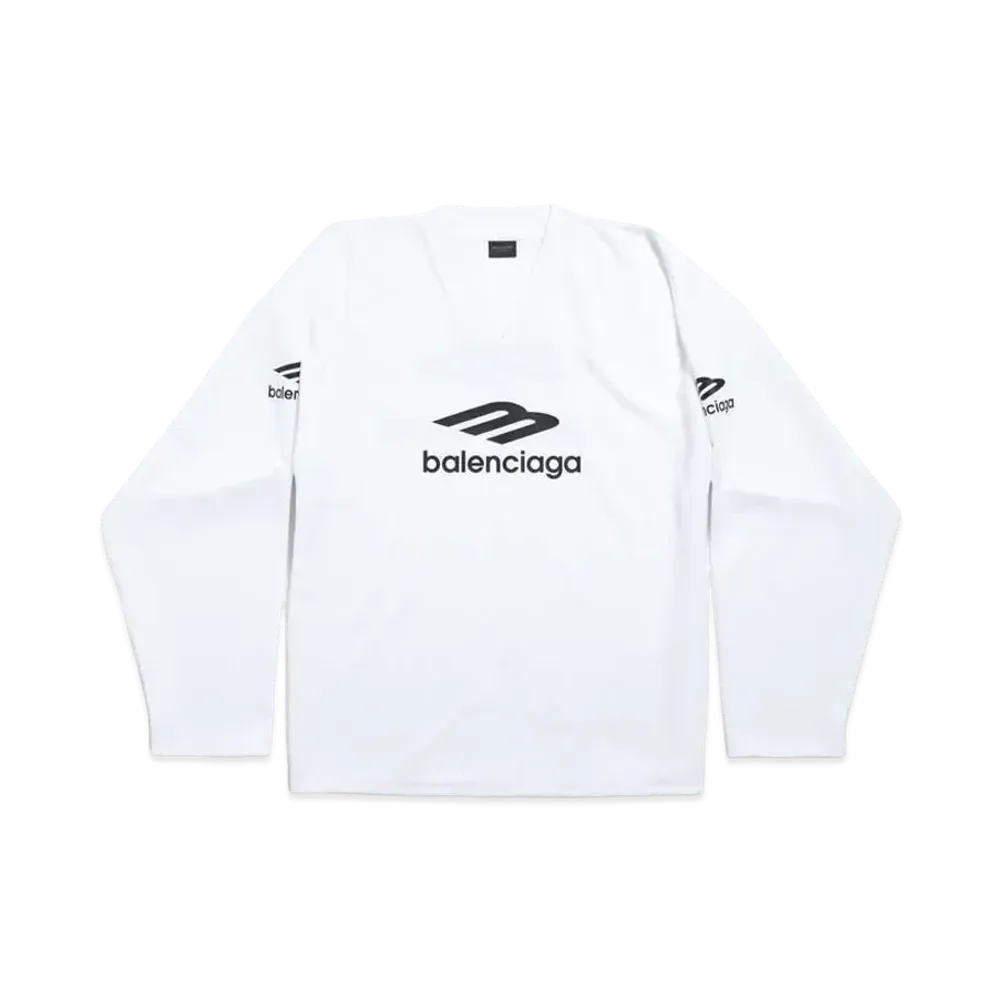 BALENCIAGA Men's 3B Sports Icon Ski Long Sleeve T-Shirt Large Fit Shiny Jersey "White"