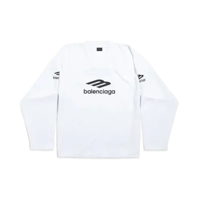 BALENCIAGA Men's 3B Sports Icon Ski Long Sleeve T-Shirt Large Fit Shiny Jersey "White"