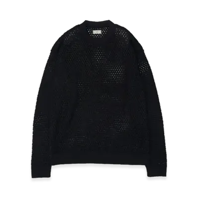 YOKE Cotton Mesh Knit Crewneck Sweater "Black"