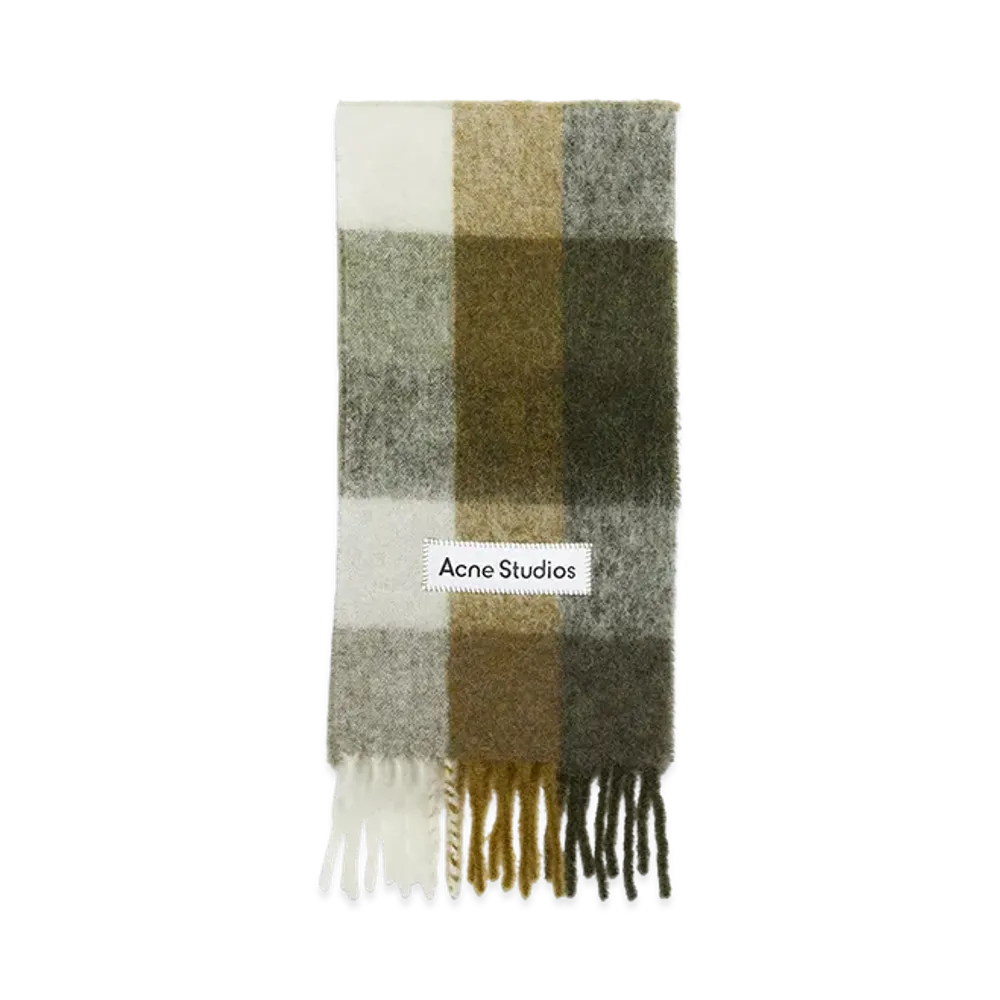 Acne Studios Mohair Check Scarf "Taupe/Green/Black"