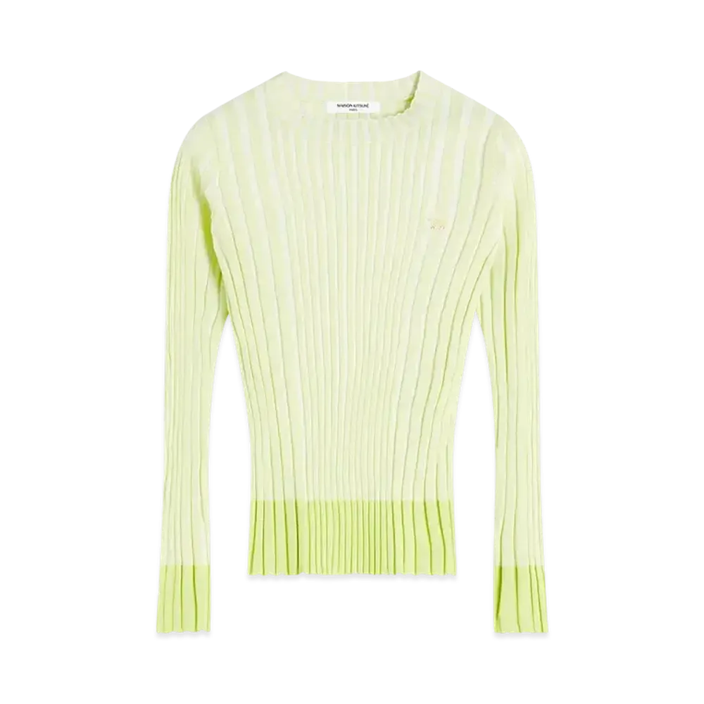 Maison Kitsune Baby Fox Patch Pleats Rib Jumper "Citron Vert"