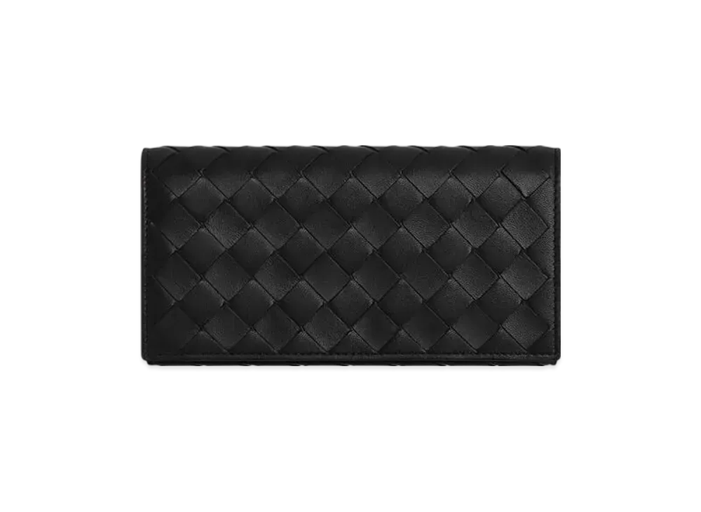 Bottega Veneta Intrecciato Large Flap Wallet "Black"