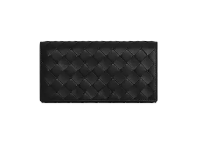 Bottega Veneta Intrecciato Large Flap Wallet "Black"
