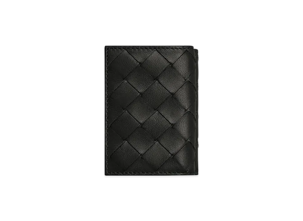 Bottega Veneta Intrecciato Tiny Tri-Fold Zip Wallet "Nero"