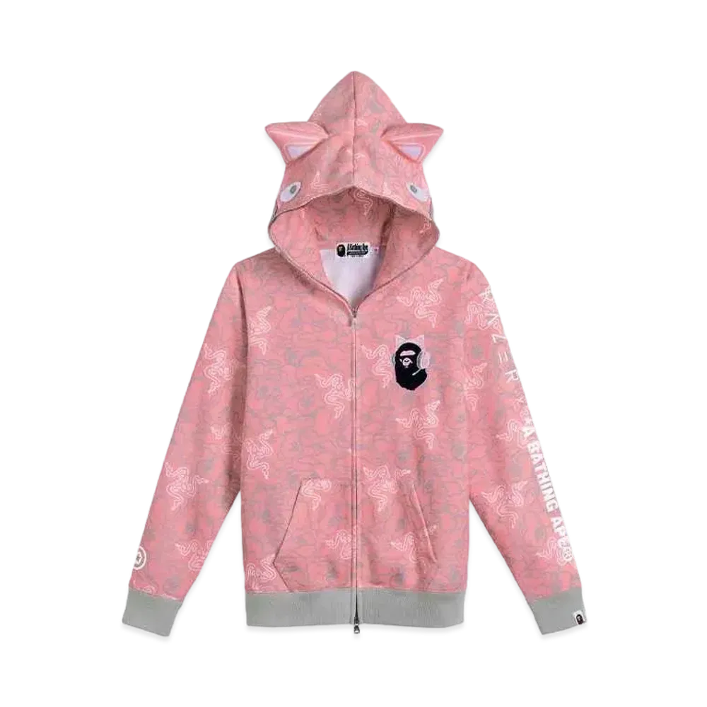 A BATHING APE x Razer NEON CAMO SHARK FULL ZIP HOODIE "Pink"